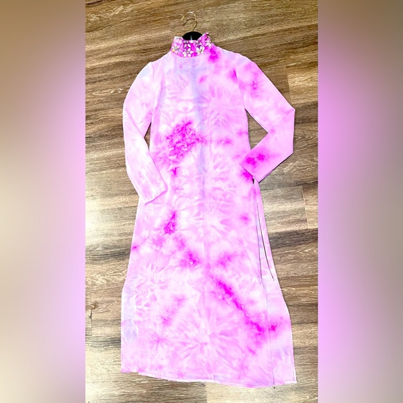 TIFFANYSLABEL PINK/LAVENDER/PURPLE SHEER TIE-DYE DRESS W/EMBELLISHMENT - Picture 9 of 10